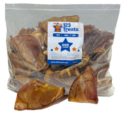 Oreilles de porc 123 Treats pour chien, plaisir durable et soutien dentaire potentiel.