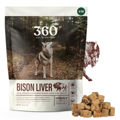 360 Pet Nutrition emballage foie de bison lyophilisé prêt à l'emploi pour chien