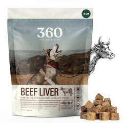 Friandise 360 Pet Nutrition au foie de bœuf lyophilisé, bouchées protéinées pour chien