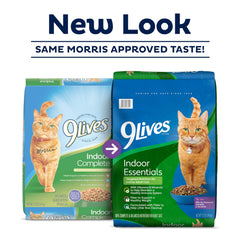 9Lives Indoor Essentials – croquettes poulet saumon, textures variées stimulant l'appétit des chats.