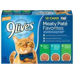 Ensemble varié 9Lives Paté Favorites pour varier les repas du chat.