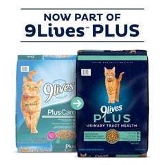 Chat dégustant croquettes tuna-oeuf 9Lives Plus, saveur attrayante.