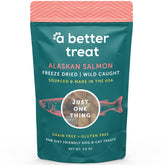 A Better Treat emballage saumon lyophilisé, récompense sans céréales adaptée à l’entraînement.