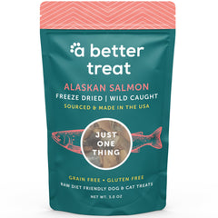A Better Treat emballage saumon lyophilisé, récompense sans céréales adaptée à l’entraînement.
