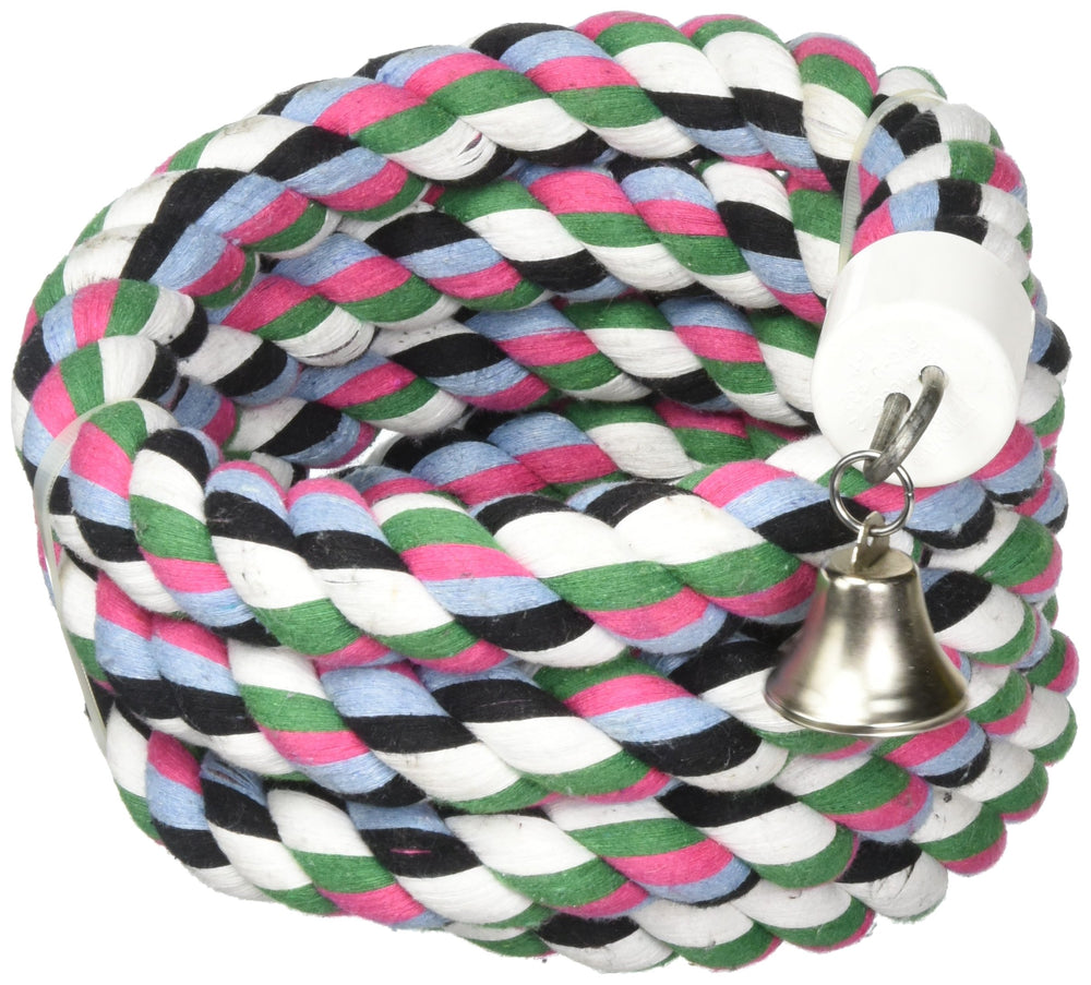 Jouet oiseau A&E Cage Company Happy Beaks: corde coton arc-en-ciel avec cloche, stimulation et jeu
