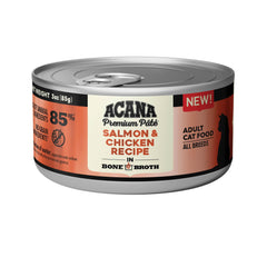 ACANA Premium Pâté Texture crèmeuse saumon et poulet, appétence élevée.