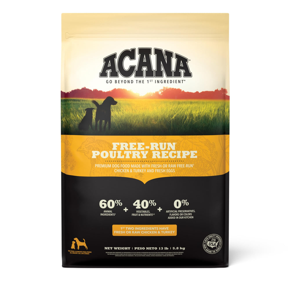 ACANA Sans Cereales Poulet Dinde Oeufs Libres – croquettes riches en protéines pour chiens.