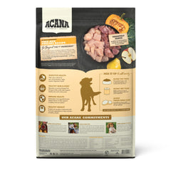 ACANA Sans Cereales Poulet Dinde Oeufs Libres – emballage et ingrédients premium.