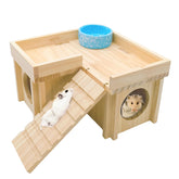 Acsist habitat hamster bois avec escalier, refuge sûr pour se reposer.