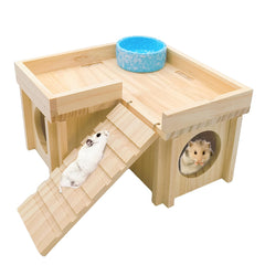 Acsist habitat hamster bois avec escalier, refuge sûr pour se reposer.