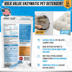 ACTIVE Detergent élimine les taches protéinées et souillures sur les textiles d’animaux.
