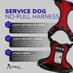 Harnais ActiveDogs service-chien fenetre-identification rouge pour repérage rapide.