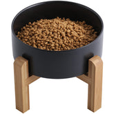 Gamelle elevée Addogyy en céramique avec socle en bois, accès facilité.