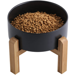 Gamelle elevée Addogyy en céramique avec socle en bois, accès facilité.