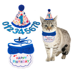Chapeau anniversaire ADOGGYGO bleu à pois, idéal pour des photos mémorables.