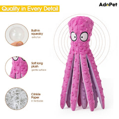 Adopet poulpe rose avec sifflement, parfait pour câlins et jeux mordillés.