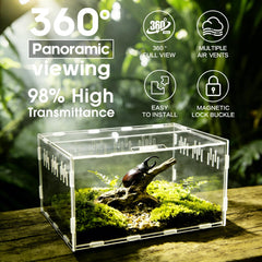 Vue 360 du terrarium Adoture en acrylique pour suivre le comportement des animaux.