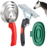 Brosse curry inox Aemygo à 5 anneaux réversible pour un brossage en profondeur.