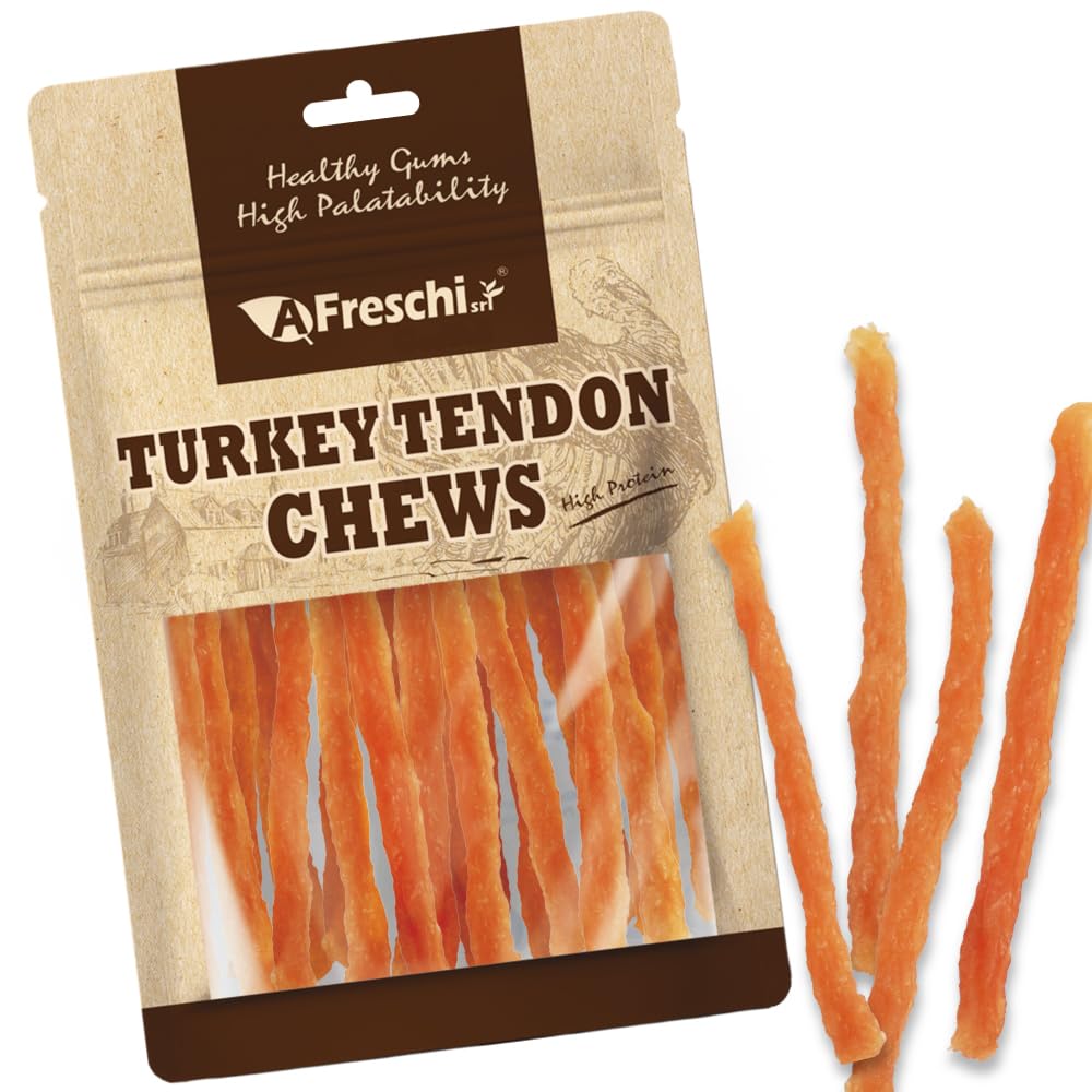 Tendons de dinde A Freschi pour chien – paquet 3-5oz, récompense protéinée
