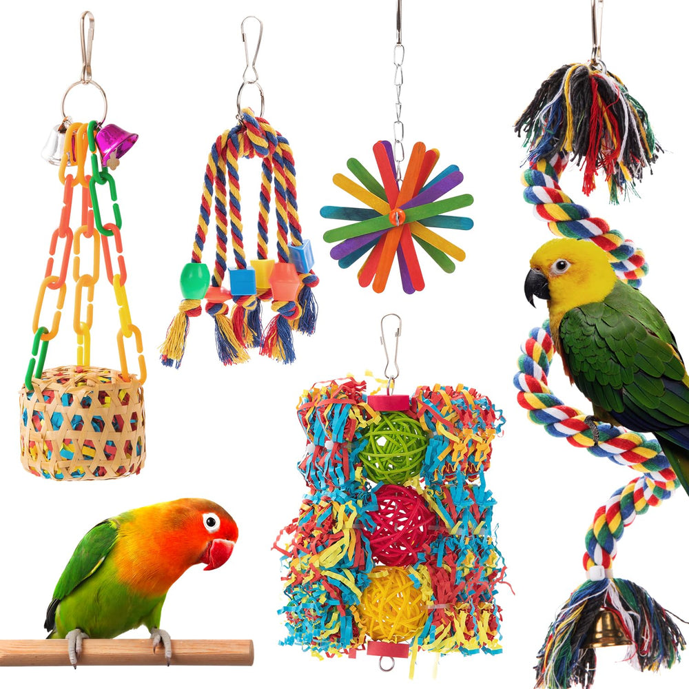 Jouets colorés AFUOWER pour oiseaux, stimulent le grignotage quotidien et l'activité.