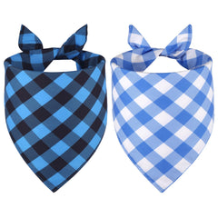 Bandanas Agroon bleu plaid triangle pour chien, look joyeux et prêt pour les balades.