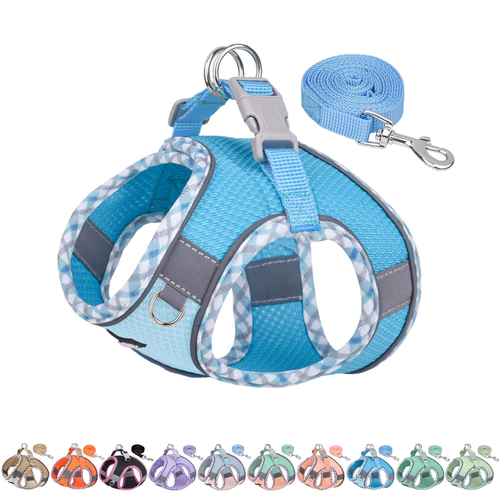 Harnais Aiitle Teacup bleu pour petit chien, confort respirant et doux.