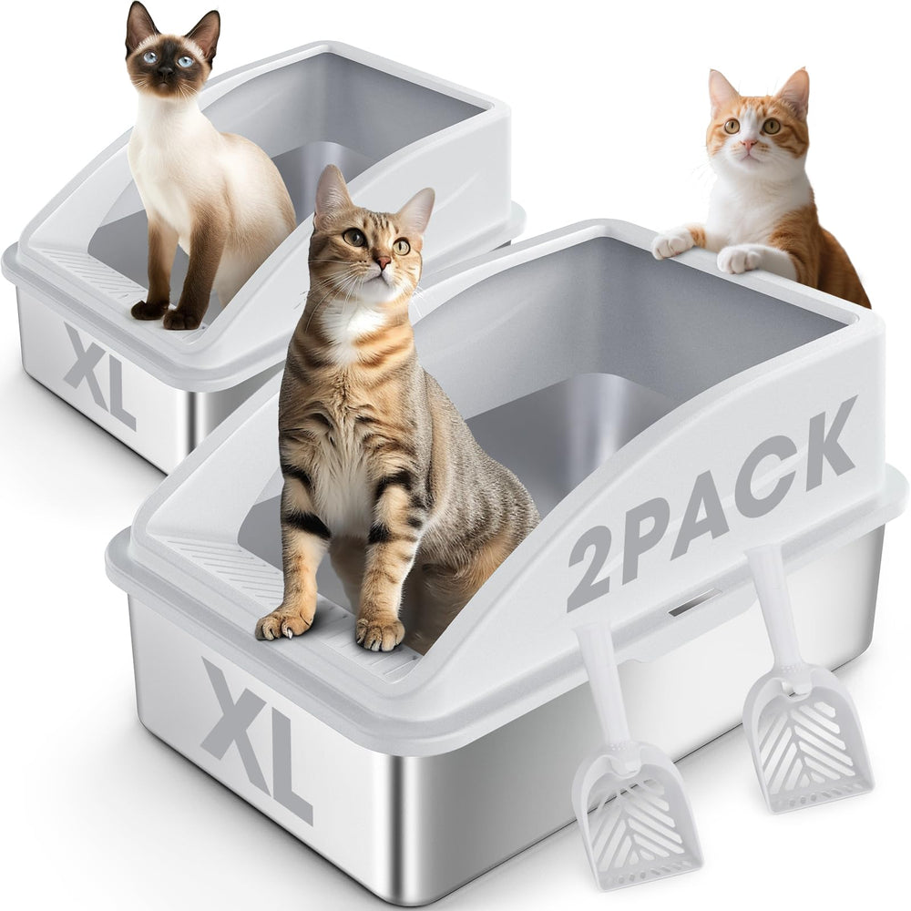 Bac AIPERRO en acier inoxydable, lot de 2, idéal pour foyers avec plusieurs chats.
