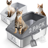 aiperro bac-litiere inox avec couvercle: espace privé et réduction des projections de litière.