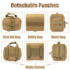 AIWAI harnais avec poches MOLLE vue-pochettes, rangements pratiques sur le harnais.