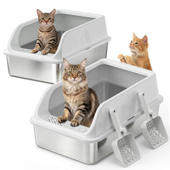 Litière inox AKAOLA deux paquets XL avec couvercle pour grands chats.