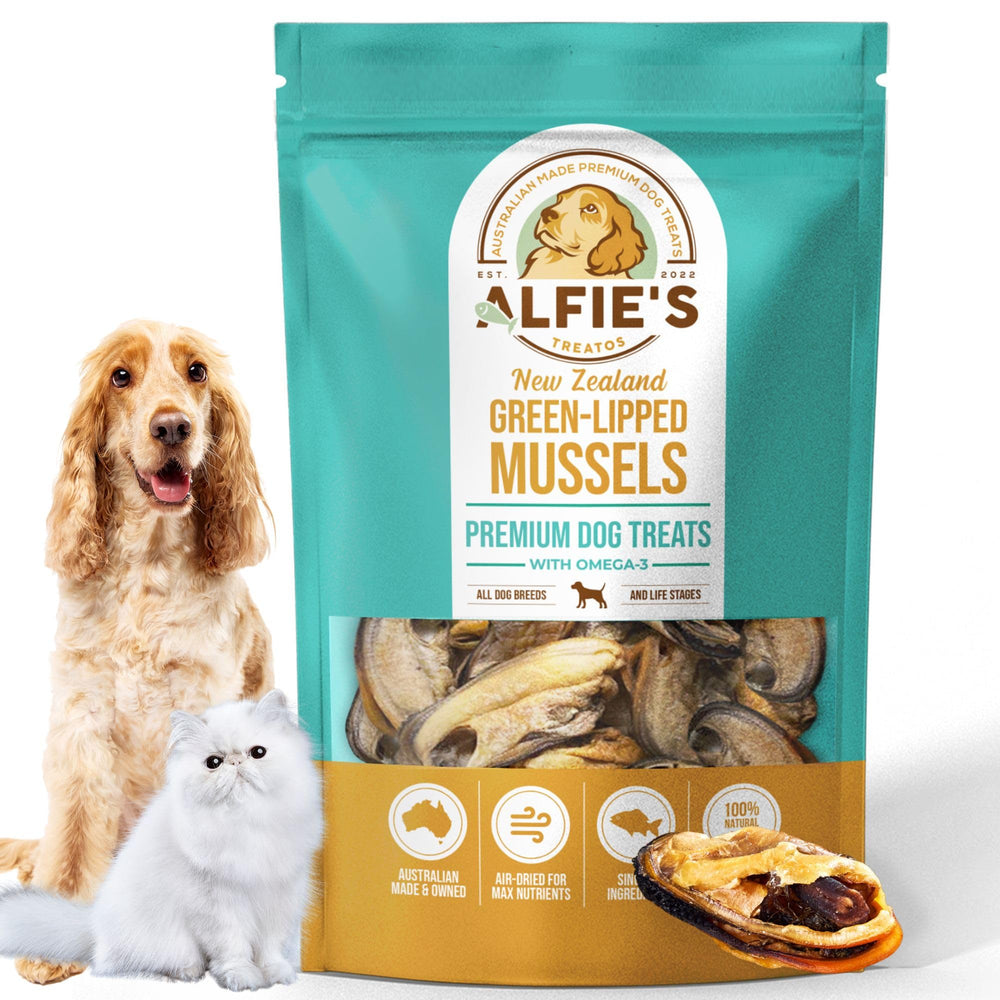 ALFIE'S TREATOS: paquet de moules vertes néo-zélandaises, friandise naturelle pour chiens et chats, soutien articulations.