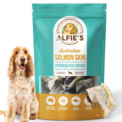ALFIE'S TREATOS peau de saumon séchée par air; texture croustillante naturelle pour récompense
