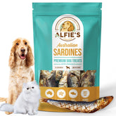 ALFIE'S TREATOS sardines entières séchées à l’air, croquant naturel et récompense pratique.