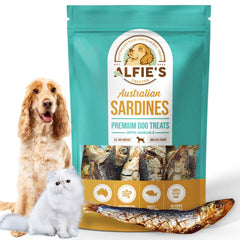 ALFIE'S TREATOS sardines entières séchées à l’air, croquant naturel et récompense pratique.