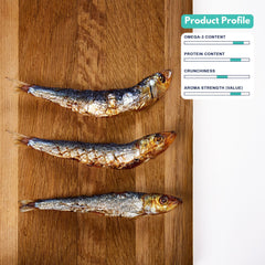 ALFIE'S TREATOS sardines entières séchées à l’air, texture croquante idéale pour mâcher.