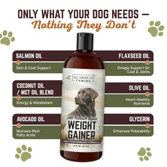 Ingrédients huiles Saumon/Coco/Avocat All American Canine Gain Poids Liquide.