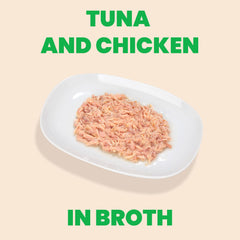 Almo Nature HQS : morceaux thon et poulet en bouillon, texture carnée et agréable pour les repas.