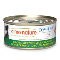 Almo Nature HQS Complete poulet mijoté et légumes, repas équilibré idéal pour chiens sensibles.