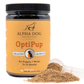 Alpha Dog Nutrition OptiPup: bouteille et versement faciles pour doser le supplément.