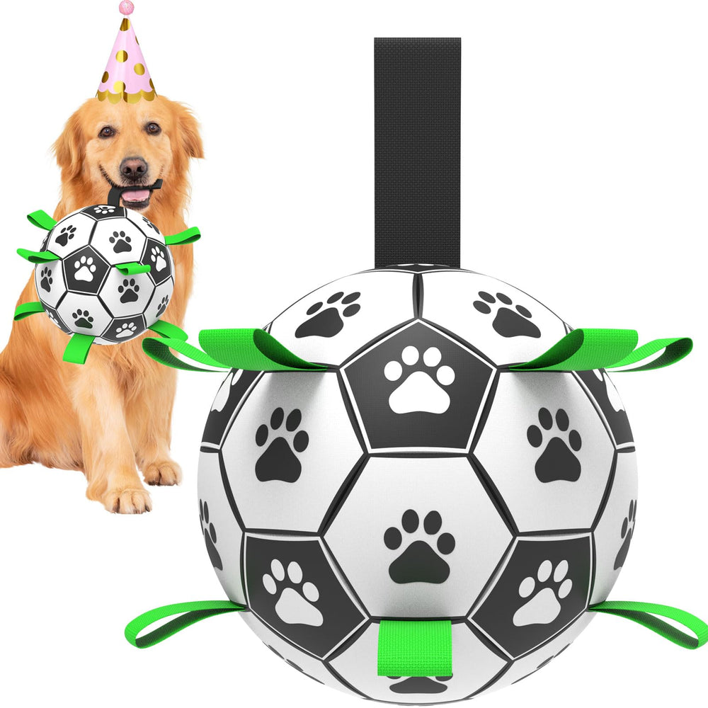 Balle Amasiver football 6 pouces avec sangles pour fetch et tirage.