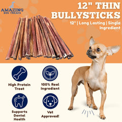 Amazing Dog Treats – gros plan sur batons bully fins, parfaits pour chiens sensibles.