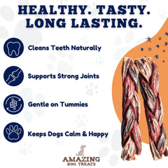 Emballage des friandises Amazing Dog Treats, bâtonnets gullet tressés visibles.