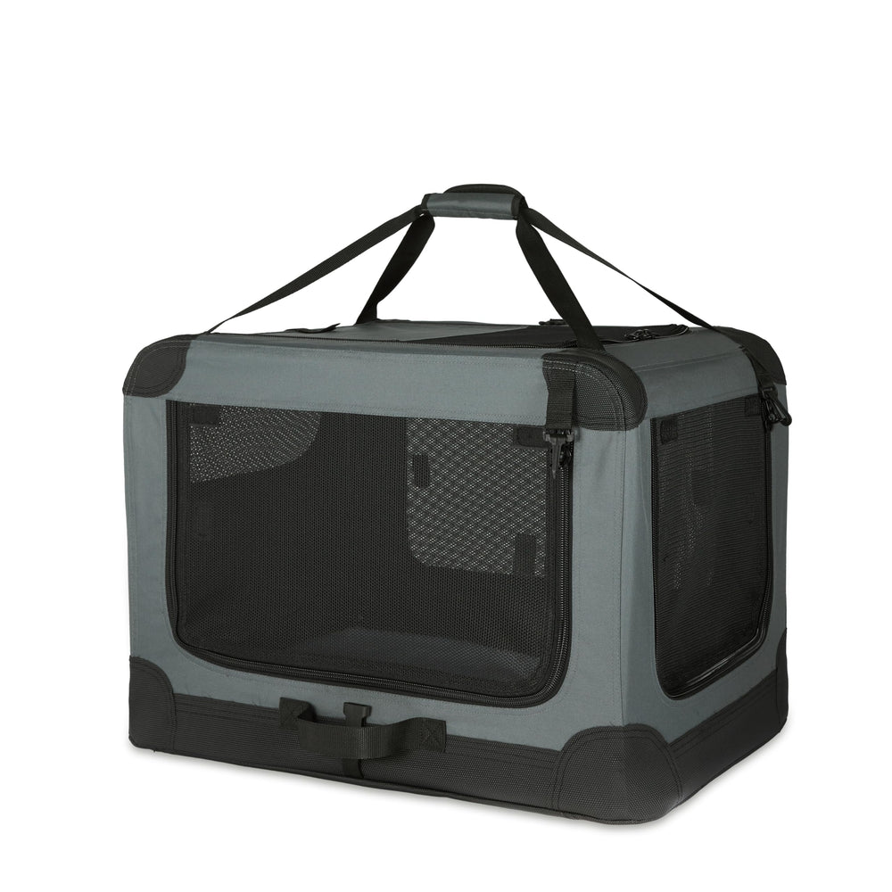 Amazon Basics boite-voyage animaux quatre-portes ouverte, pratique pour les trajets.