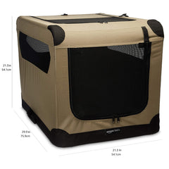 Cage amazon-basics pliable en tissu beige, rangement compact.