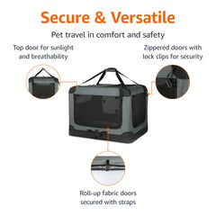 Porte avant du chenil Amazon Basics avec fermeture zippée sécurisée.