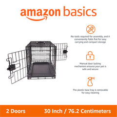 Amazon Basics caisse chien avec double porte, accès rapide et aération.