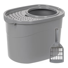 Amazon Basics Bac à litière avec hauts murs gris, limite les éclaboussures.