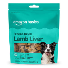 Sachet fermable Amazon Basics contenant foie d'agneau lyophilisé, récompense pratique pour entraînement.