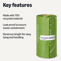 Amazon Basics Sacs à crottes pour chien, 20 rouleaux, 15 sacs par rouleau, usage facile.