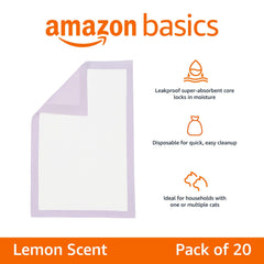 Amazon Basics tampons jetables pour litière citron, nettoyage rapide.